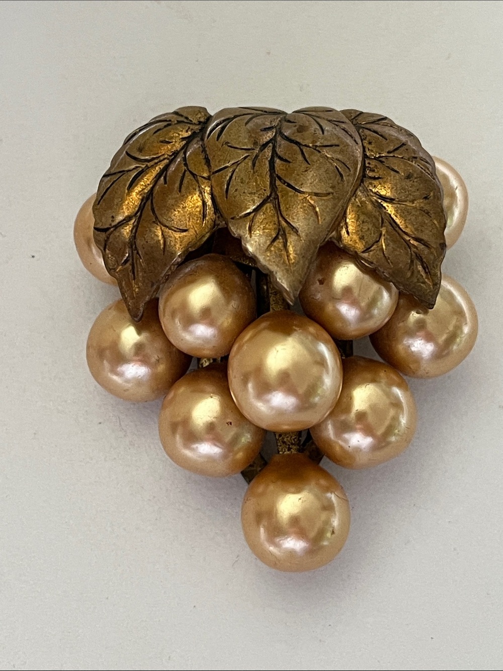 Vintage Lady Patricia Grape Cluster Fur Clip Brooch Faux Pearl Leaf Coat clip